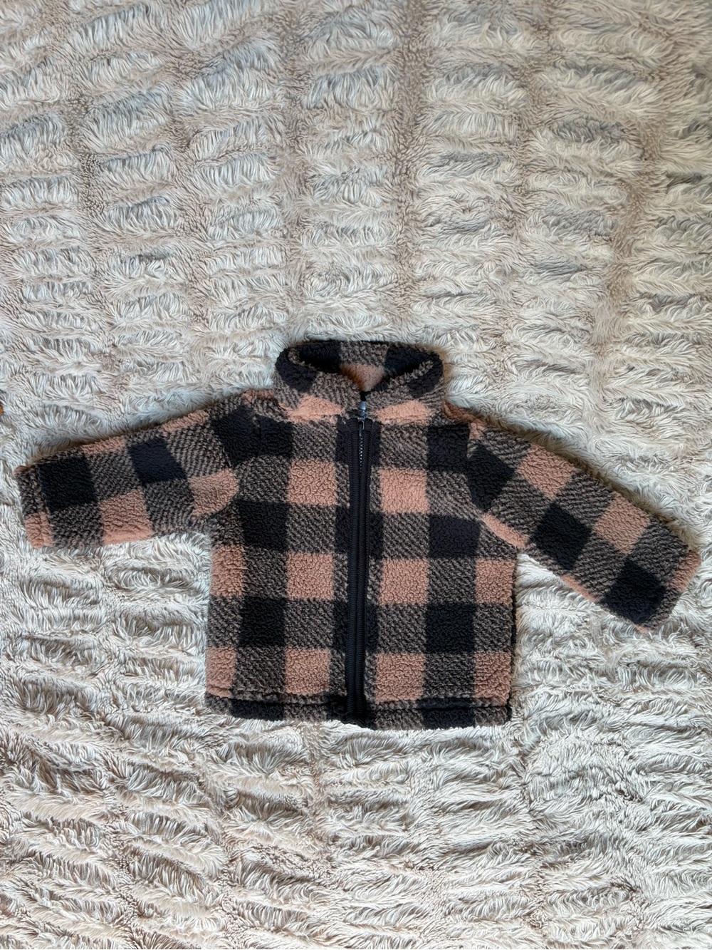 Carter's Plush Brown And Black Checkered Zip Jacket